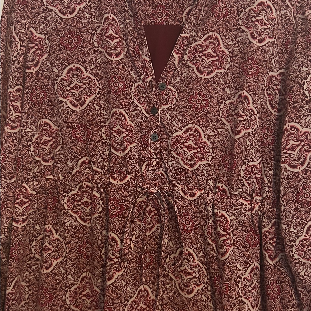 Gap Maternity Burgundy Patterned Long Sleeve Dress - image 2